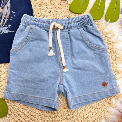 Conj. Camiseta Sailing Through Waves e Bermuda - Marinho e Azul Claro